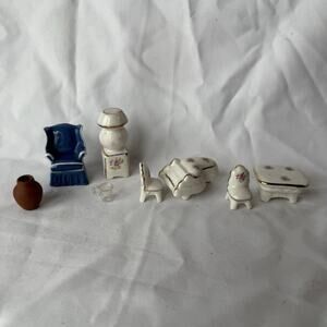 Vintage Porcelain Dollhouse Furniture Lot Floral Miniatures 8-Piece Set